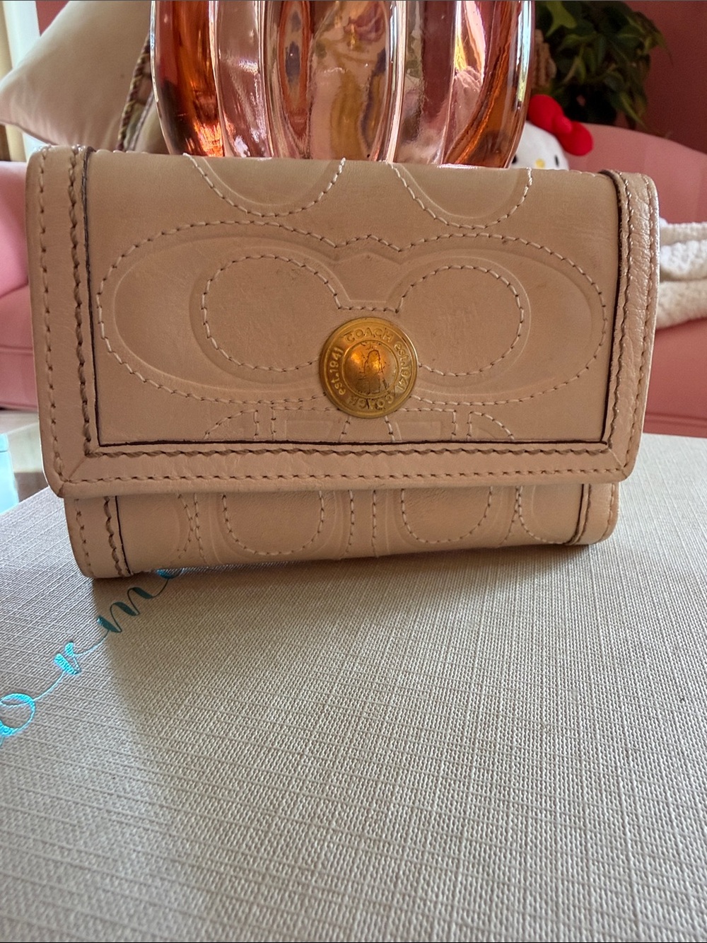 Coach Leather Trifold Wallet - Cream
